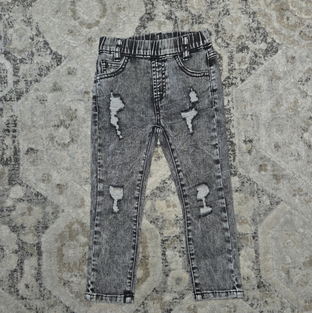 George Hats Black Acid Wash Distressed Denim Pants Size 3/4T